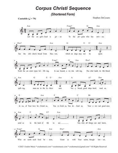 Corpus Christi Sequence (Shortened Form) (Unison choir - Medium Key)