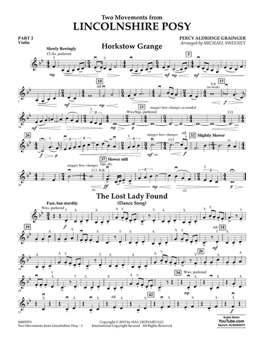 Two Movements from Lincolnshire Posy (arr. Michael Sweeney) - Pt.2 - Violin
