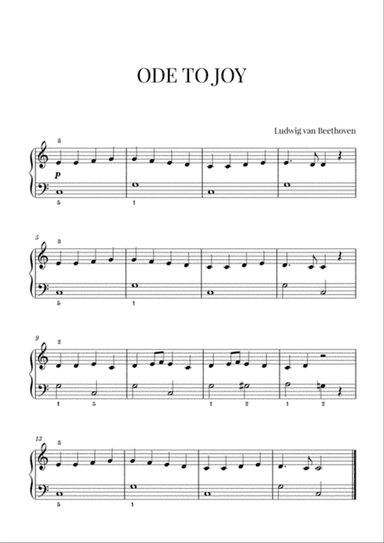 Beethoven - Ode to Joy for Easy/Beginner Piano (with fingerings)