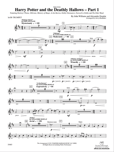 Harry Potter and the Deathly Hallows, Part 1, Suite from: 1st B-flat Trumpet