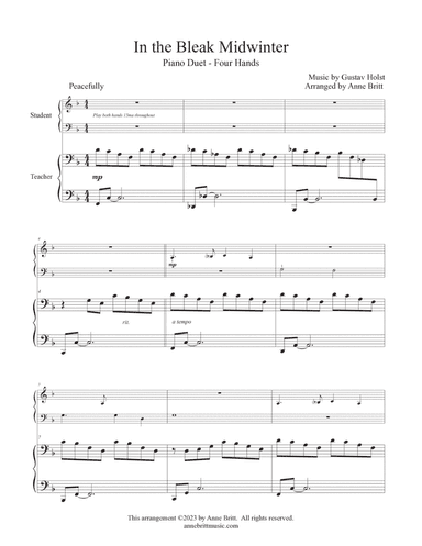 In the Bleak Midwinter (elementary student/teacher piano duet)