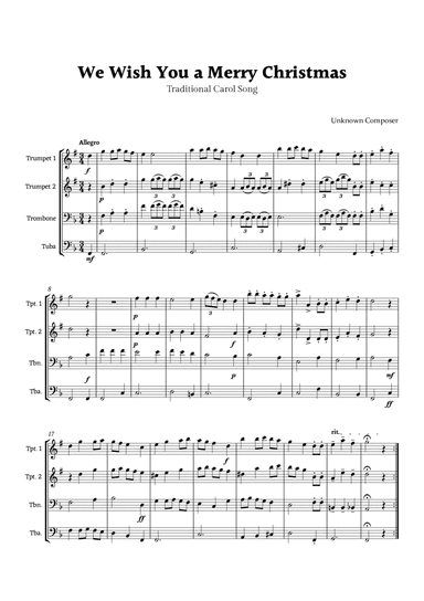 We Wish you a Merry Christmas for Brass Ensemble Quartet