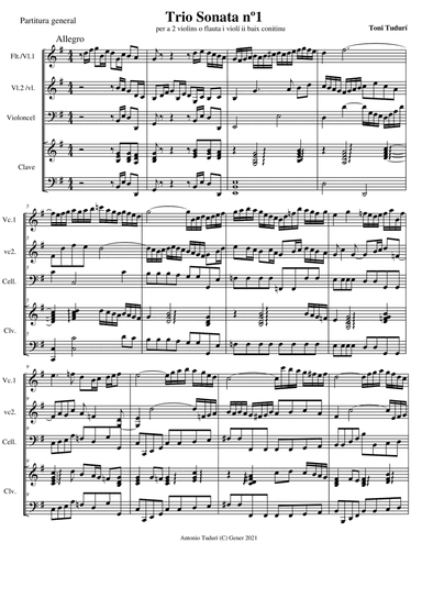 Trio sonata nÂș1 in G Major - (Toni TudurĂ) for flute(violin, violin, cello/viola & harspichord (SC