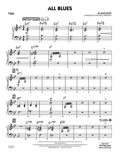 All Blues (arr. Michael Sweeney) - Piano
