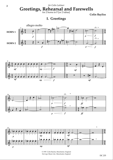 Greetings, Rehearsal and Farewells - for 2 horns in F