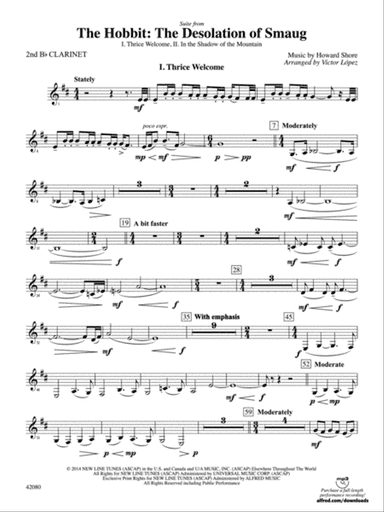 Suite from The Hobbit: The Desolation of Smaug: 2nd B-flat Clarinet