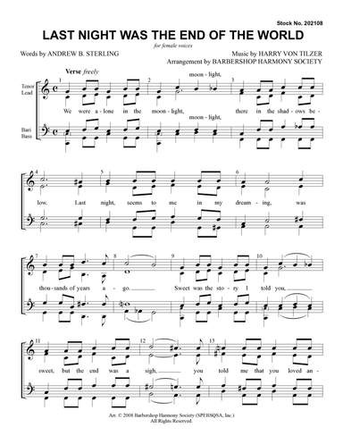 Last Night Was The End Of The World (arr. Barbershop Harmony Society)