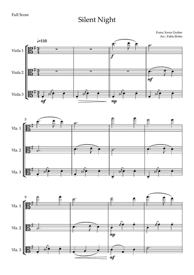 Silent Night (Christmas Song) for Viola Trio