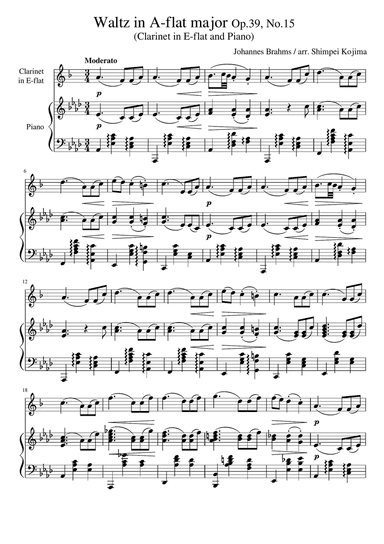 Brahms : Waltz op.39, No.15 (for Eb Clarinet and Piano)