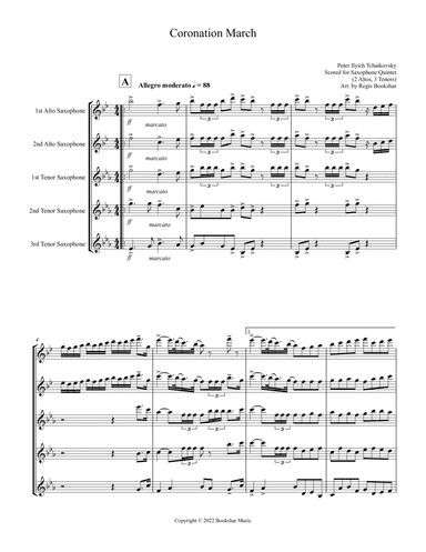 Coronation March (Db) (Saxophone Quintet - 2 Altos, 3 Tenors)