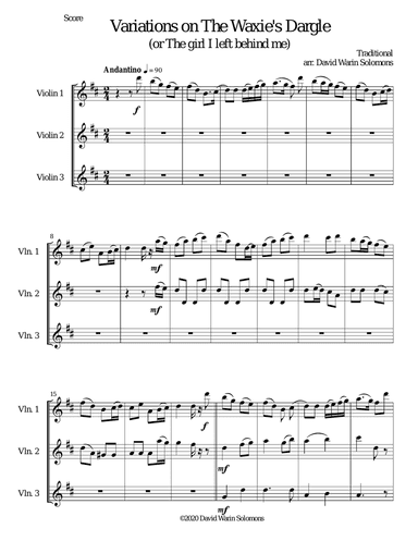 Variations on The Waxie's Dargle (or The girl I left behind me) for violin trio