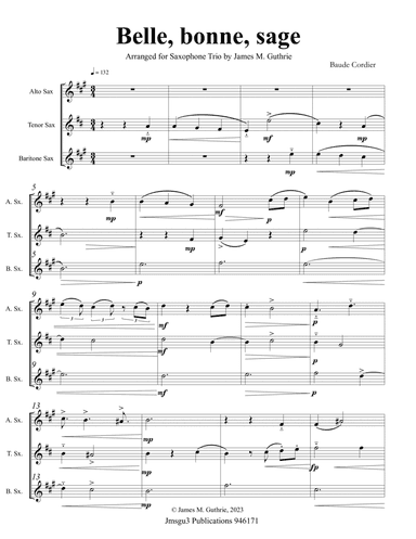 Cordier: Belle bonne for Saxophone Trio