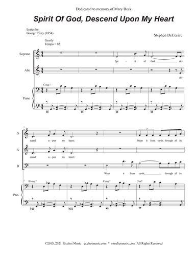 Spirit Of God, Descend Upon My Heart (Vocal Trio - (SAB)