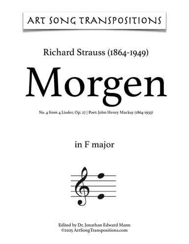 STRAUSS: Morgen, Op. 27 no. 4 (transposed to F major)