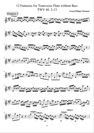 12 Fantasias for Transverse Flute without Bass TWV 40 2-13