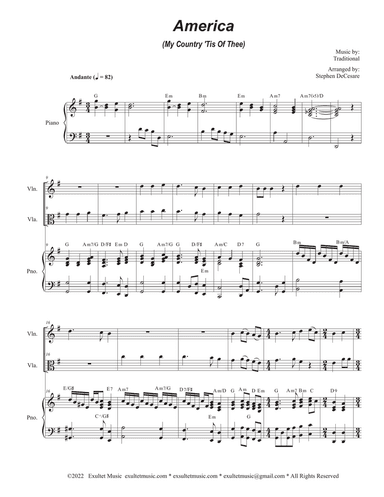 America (My Country, 'Tis of Thee) (Duet for Violin and Viola)