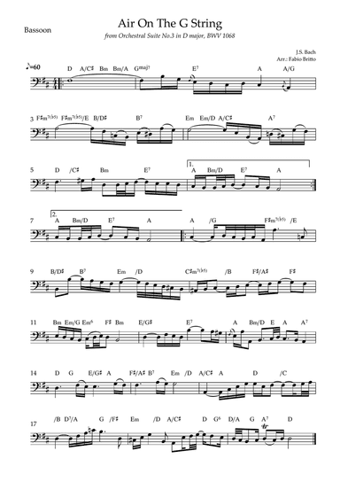 Air On The G String (J.S. Bach) for Bassoon Solo with Chords