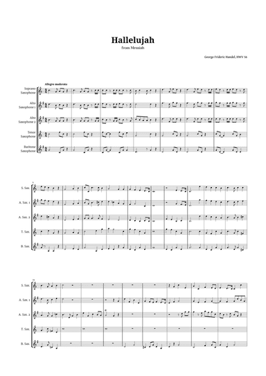 Hallelujah by Handel for Sax Quintet