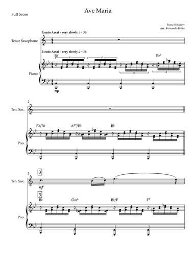 Ave Maria (Franz Schubert) for Tenor Saxophone Solo and Piano with Chords