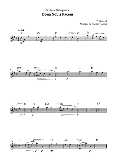 Dona Nobis Pacem - for baritone saxophone (with chords)