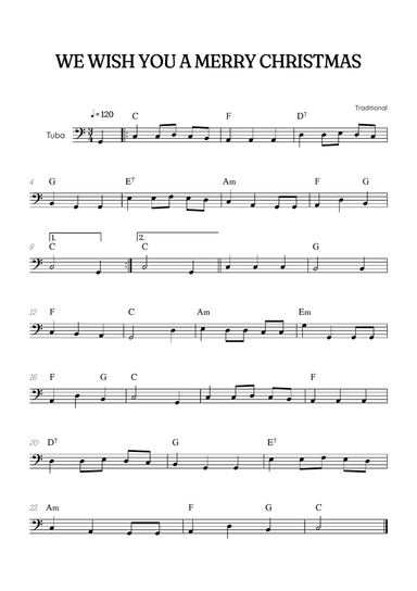 We Wish You a Merry Christmas for tuba • easy Christmas sheet music with chords