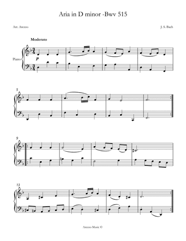 aria in d minor bwv 515 piano sheet music
