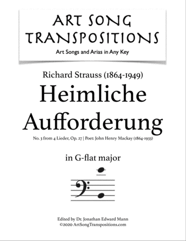 STRAUSS: Heimliche Aufforderung, Op. 27 no. 3 (transposed to G-flat major, bass clef)