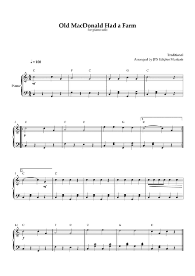 Old MacDonald Had A Farm for piano solo
