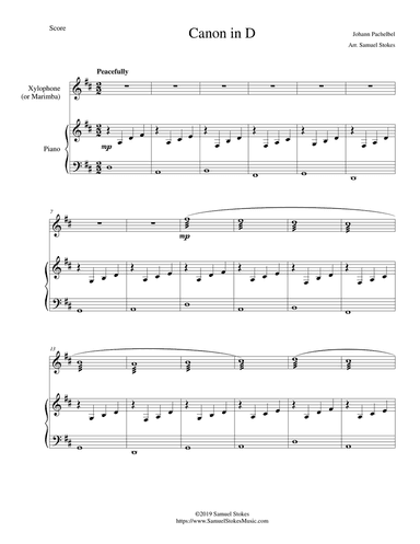 Pachelbel's Canon in D - for xylophone (or marimba) and piano