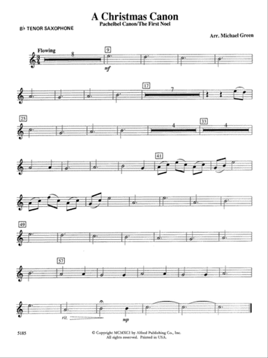 A Christmas Canon (Pachelbel Canon / The First Noel): B-flat Tenor Saxophone