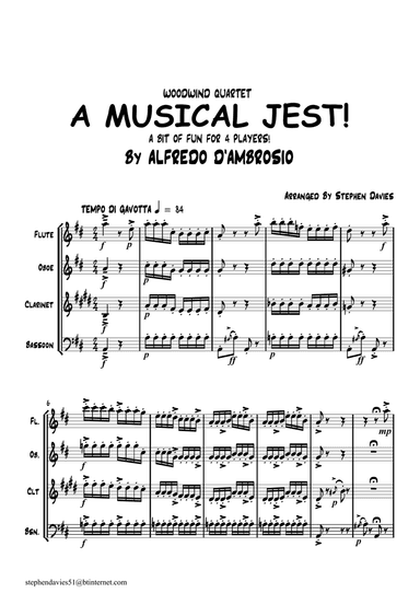 'A Musical Jest' By Alfredo D'ambrosio,Wind Quartet, a bit of fun for 4 players!