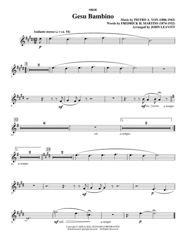 Gesú Bambino (arr. John Leavitt) - Oboe