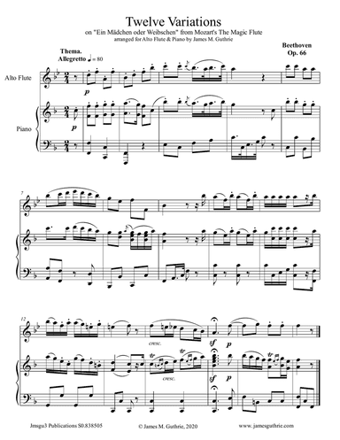 Beethoven: 12 Variations Op. 66 for Alto Flute and Piano
