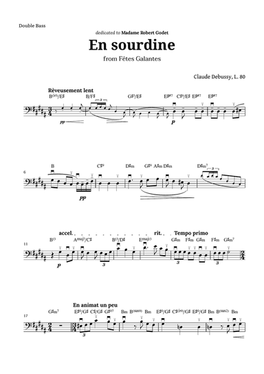 En sourdine by Debussy for Double Bass and Chords