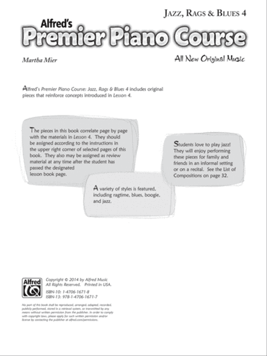 Premier Piano Course, Jazz, Rags & Blues 4