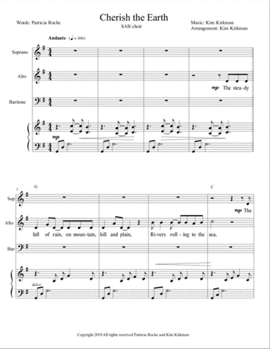 Cherish the Earth - SAB choir and piano