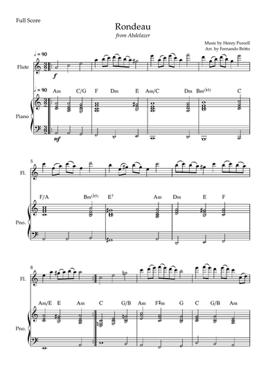 Rondeau (from Abdelazer) for Flute Solo and Piano Accompaniment with Chords