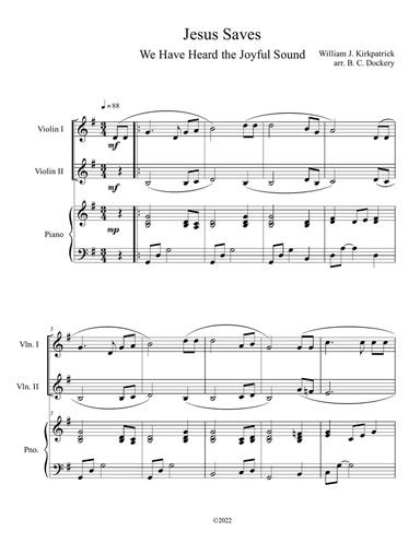 Jesus Saves (We Have Heard the Joyful Sound) Violin Duet with Piano