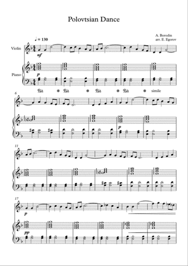 Polovtsian Dance, Alexander Borodin, For Violin & Piano