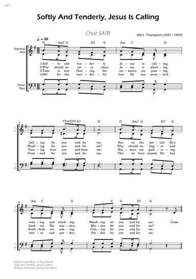 Softly And Tenderly - Choir SATB - W/Chords
