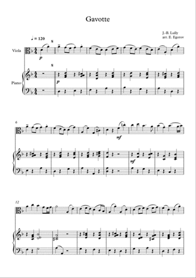 Gavotte, Jean-Baptiste Lully, For Viola & Piano