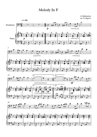 Melody In F, Anton Rubinstein, For Trombone & Piano