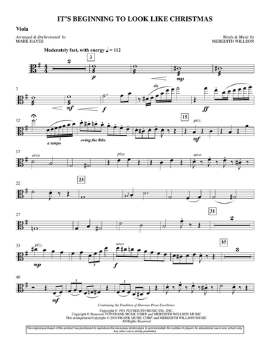 It's Beginning To Look Like Christmas (arr. Mark Hayes) - Viola
