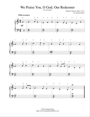 We Praise You, O God, Our Redeemer - for easy piano