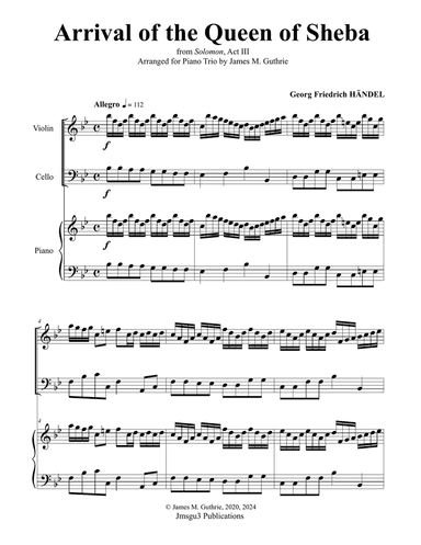 Handel: Arrival of the Queen of Sheba for Piano Trio