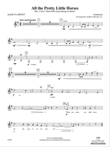 All the Pretty Little Horses: 2nd B-flat Clarinet