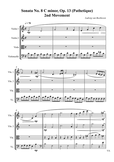 String Quartet - Sonata No. 8 C minor, Op. 13 (Pathetique) 2nd Movement