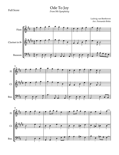 Ode To Joy (from Beethoven's 9th Symphony) for Woodwind Trio