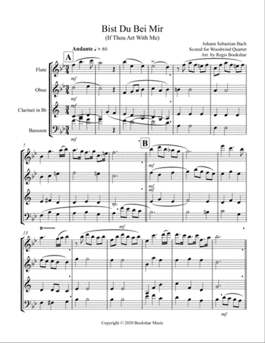 Bist Du Bei Mir (Bb) (Woodwind Quartet - 1 Flute, 1 Oboe, 1 Clar, 1 Bassoon)