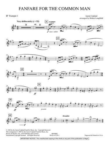 Fanfare For The Common Man - Bb Trumpet 1